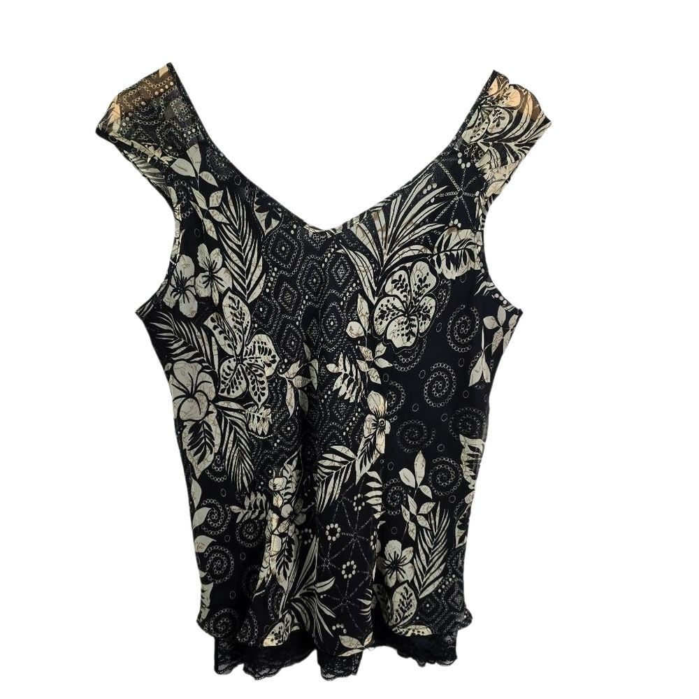White House Black Market Sleeveless Blouse Black Floral Top - Picture 2 of 12
